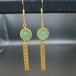 Handmade Green Aventurine Stone and 14k Gold Filled Dangle Earrings 2 inches